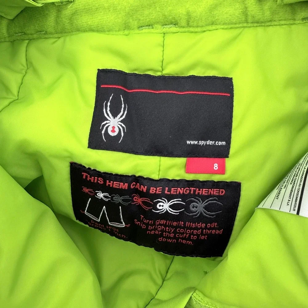 Spyder Ski Pants Kids Size 8 Lime Green Insulated Grow Hem Suspenders Outdoor